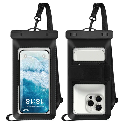 2 in 1 Waterproof Phone Pouch with Adjustable Lanyard  /  Armband for Below 7.2 Inch Cellphones IPX8 Water Resistant Bag - Black - 1