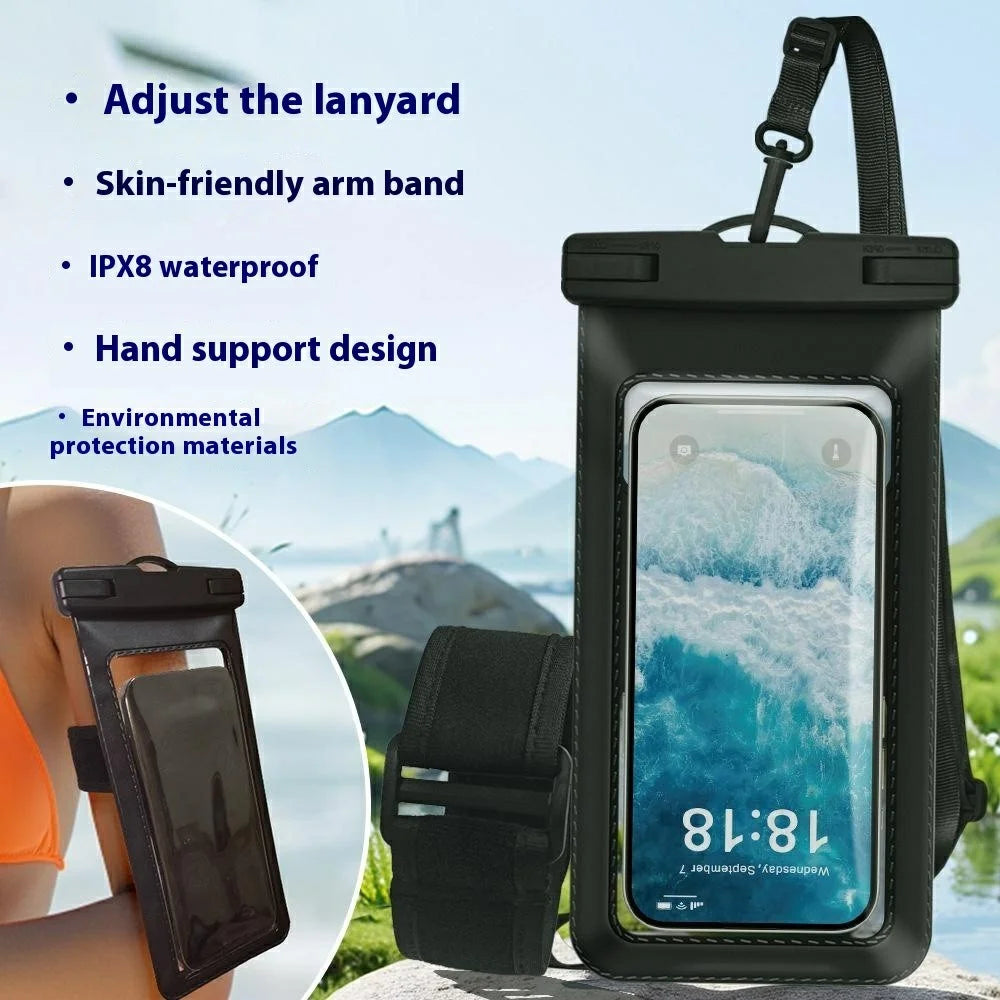 2 in 1 Waterproof Phone Pouch with Adjustable Lanyard  /  Armband for Below 7.2 Inch Cellphones IPX8 Water Resistant Bag - Black - 2