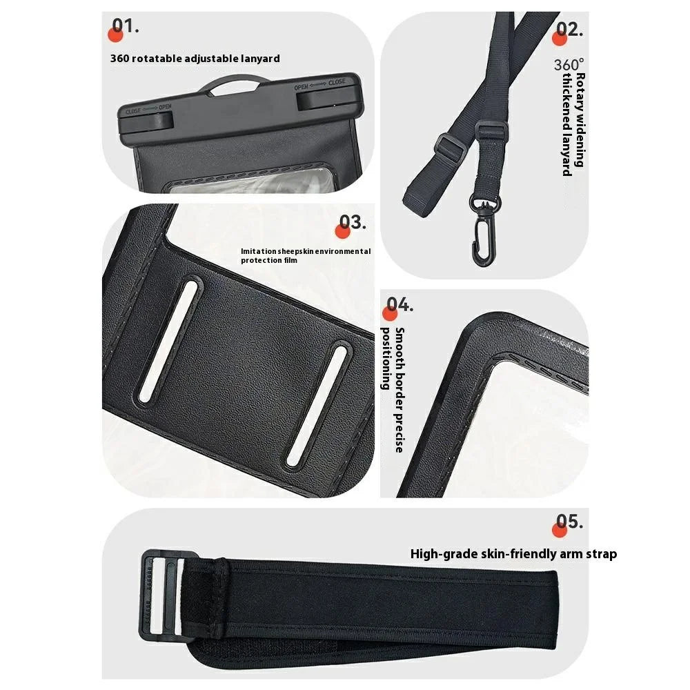 2 in 1 Waterproof Phone Pouch with Adjustable Lanyard  /  Armband for Below 7.2 Inch Cellphones IPX8 Water Resistant Bag - Black - 4