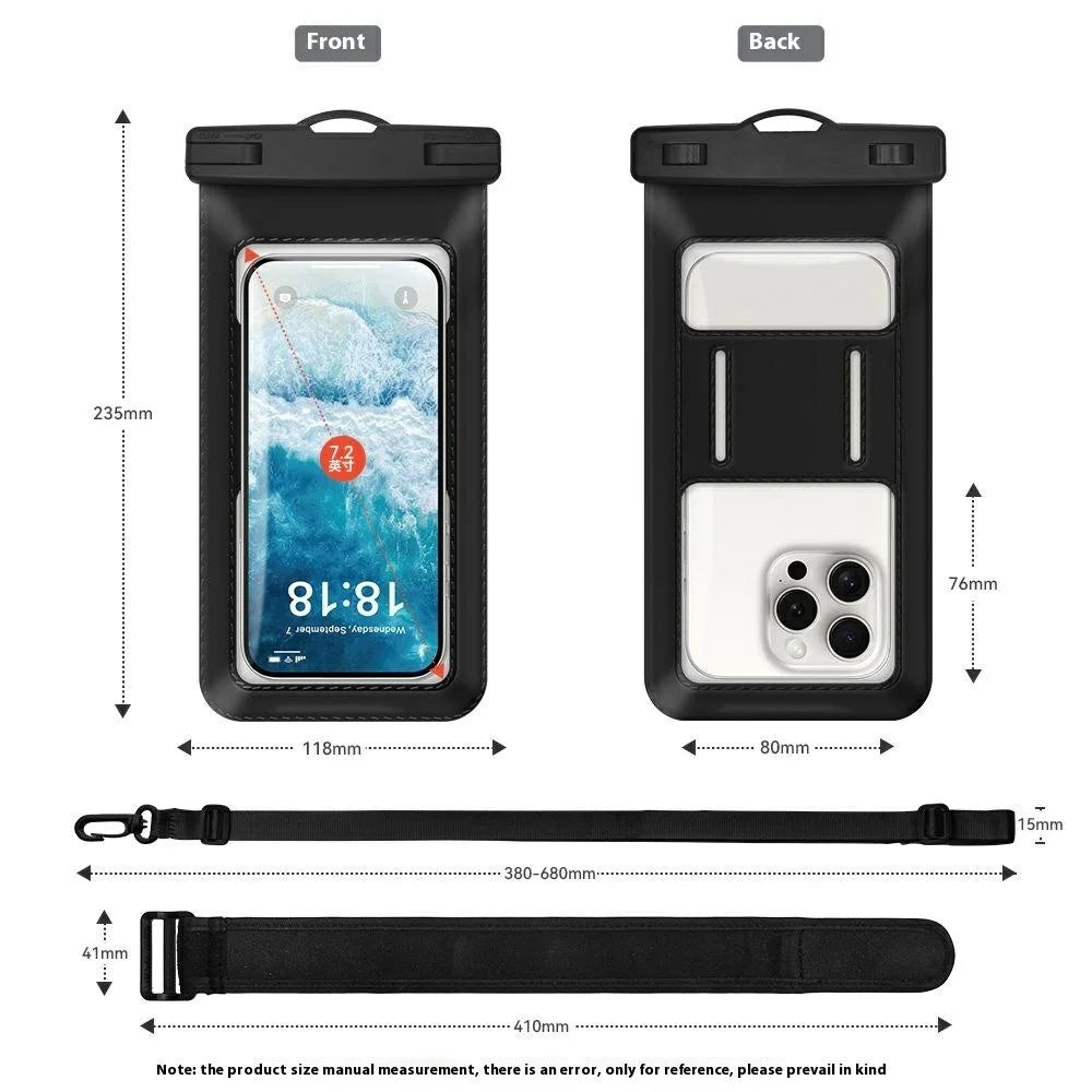 2 in 1 Waterproof Phone Pouch with Adjustable Lanyard  /  Armband for Below 7.2 Inch Cellphones IPX8 Water Resistant Bag - Black - 6