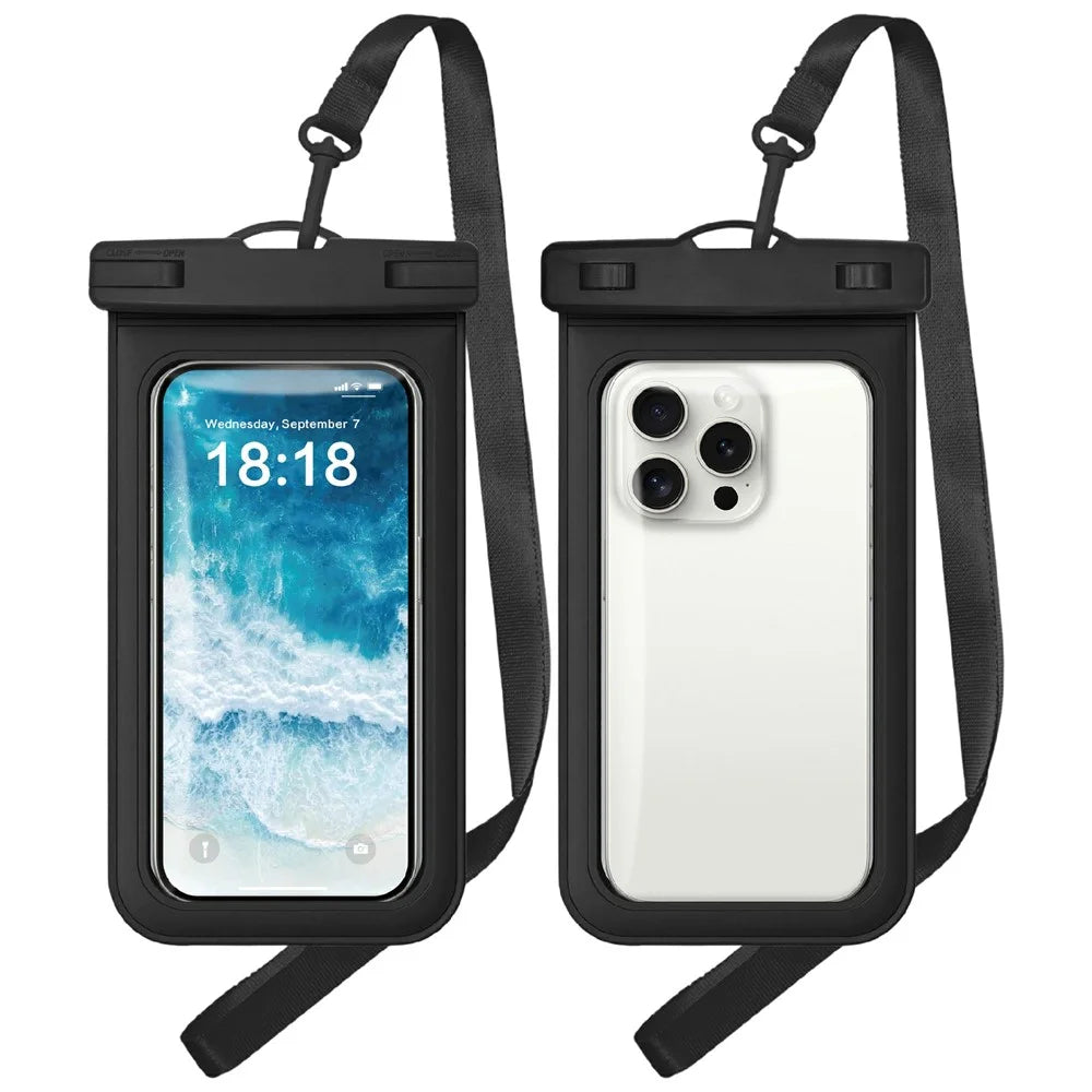 TPU Clear Waterproof Phone Pouch Case for Up to 7.0 Inch  Device IPX8 Touchscreen Sensitive Phone Dry Bag - Black - 1