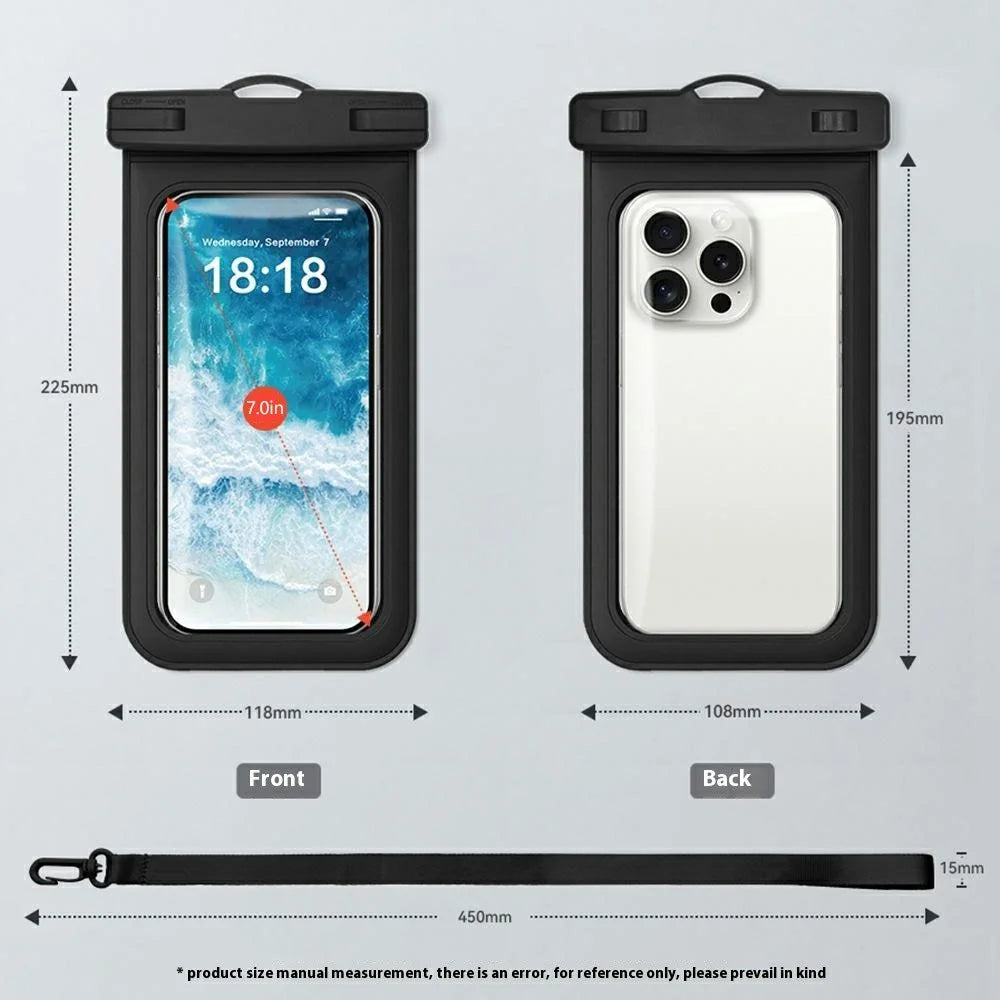 TPU Clear Waterproof Phone Pouch Case for Up to 7.0 Inch  Device IPX8 Touchscreen Sensitive Phone Dry Bag - Black - 4