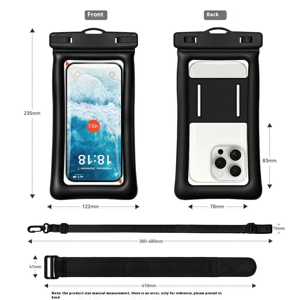 IPX8 Waterproof Phone Pouch with Armband, Airbag for Underwater Below 7.2 inch Cellphones Water Resistant Bag - Black - 3