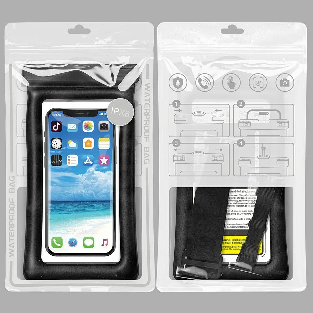 IPX8 Waterproof Phone Pouch with Armband, Airbag for Underwater Below 7.2 inch Cellphones Water Resistant Bag - Black - 4