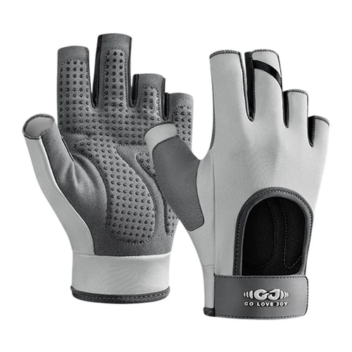 GOLOVEJOY XG84 1 Pair Half Finger Sport Fitness Gloves Anti Slip Shock Absorbing Open Back Mittens - Light Grey  /  S - 1