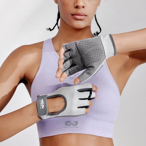 GOLOVEJOY XG84 1 Pair Half Finger Sport Fitness Gloves Anti Slip Shock Absorbing Open Back Mittens - Light Grey  /  S - 2