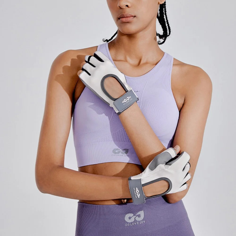 GOLOVEJOY XG84 1 Pair Half Finger Sport Fitness Gloves Anti Slip Shock Absorbing Open Back Mittens - Light Grey  /  S - 3