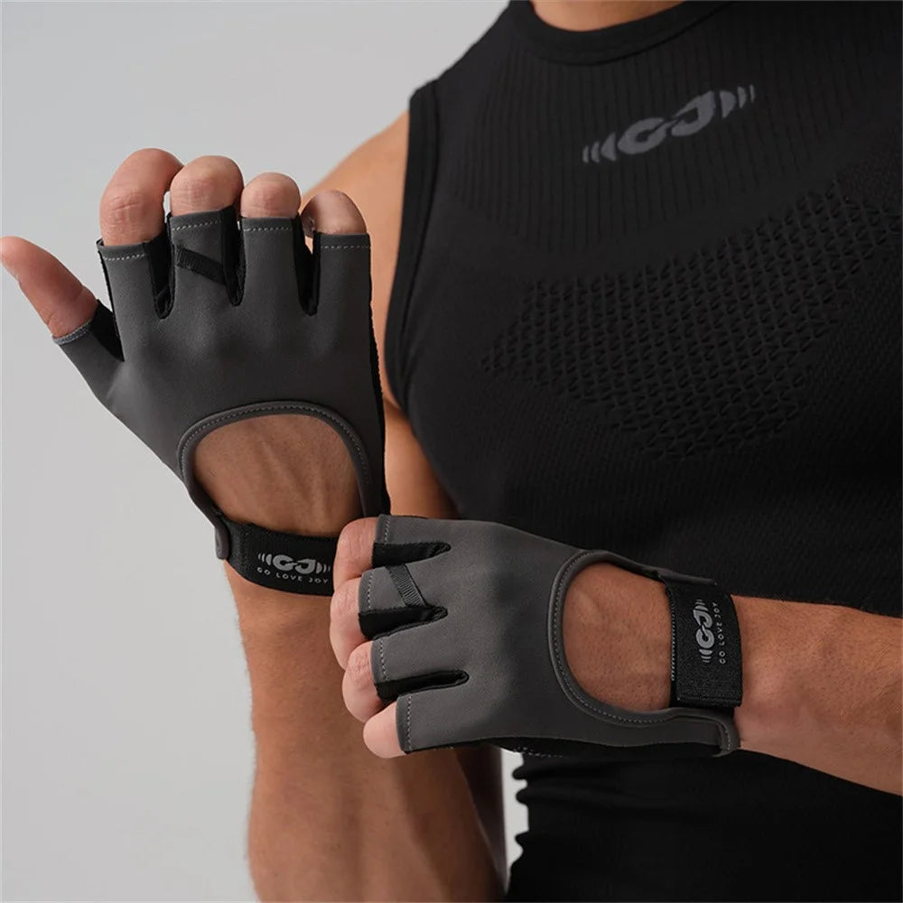 GOLOVEJOY XG85 1 Pair Fitness Cycling Hiking Summer Half Finger Gloves Anti Slip Breathable Workout Gloves - Black / L - 7