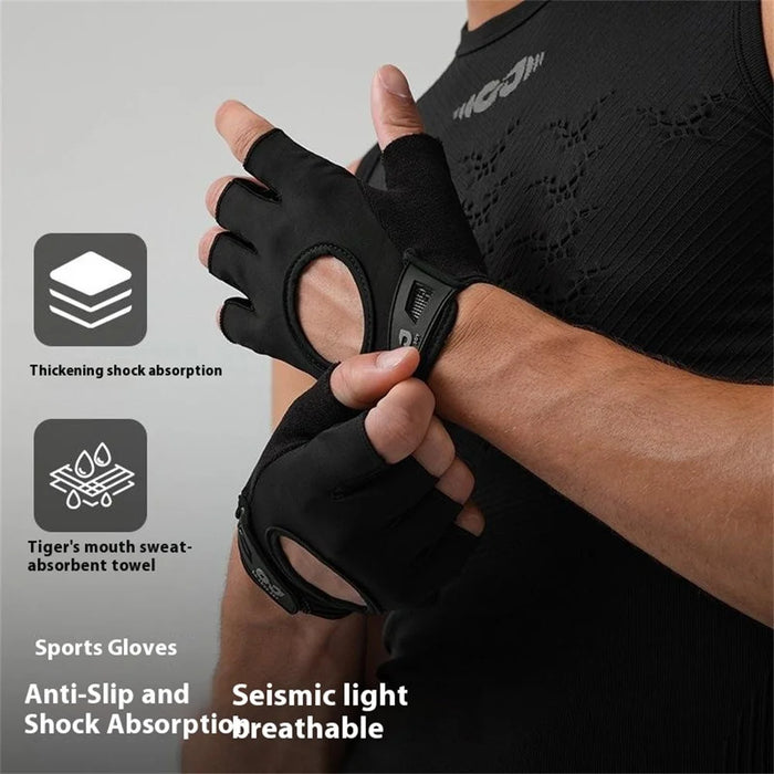GOLOVEJOY XG86 Shock Absorption Fitness Gloves Non Slip Workout Training Half Finger Mittens - Black / M - 3