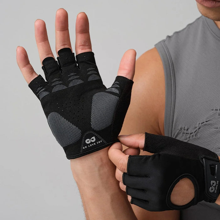 GOLOVEJOY XG86 Shock Absorption Fitness Gloves Non Slip Workout Training Half Finger Mittens - Black / M - 6