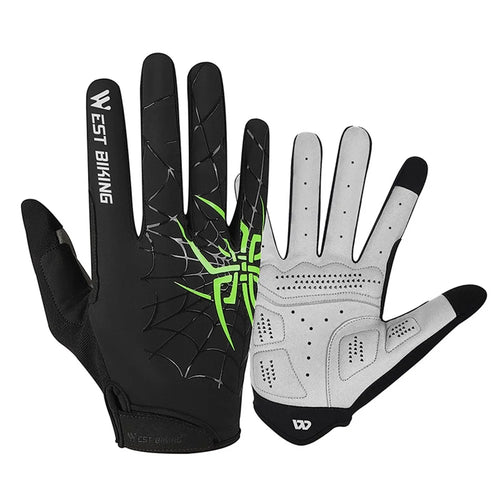 WEST BIKING YP0211241 1 Pair Bicycle Cycling Biking Gloves Spider Web Full Finger Touch Screen Gym Gloves - Black+Green / M - 1