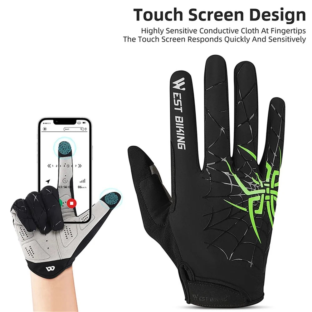 WEST BIKING YP0211241 1 Pair Bicycle Cycling Biking Gloves Spider Web Full Finger Touch Screen Gym Gloves - Black+Green / M - 2