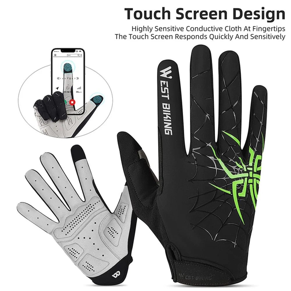 WEST BIKING YP0211241 1 Pair Bicycle Cycling Biking Gloves Spider Web Full Finger Touch Screen Gym Gloves - Black+Green / M - 3