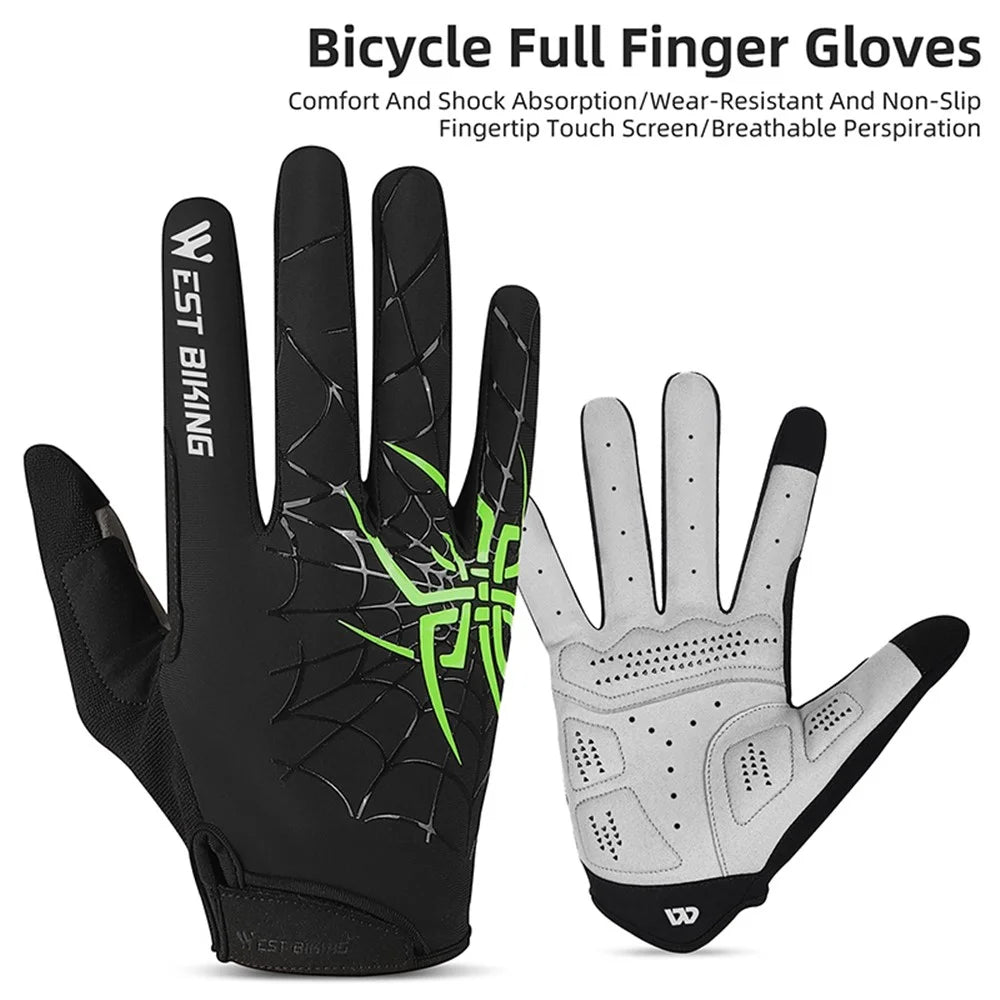 WEST BIKING YP0211241 1 Pair Bicycle Cycling Biking Gloves Spider Web Full Finger Touch Screen Gym Gloves - Black+Green / M - 4