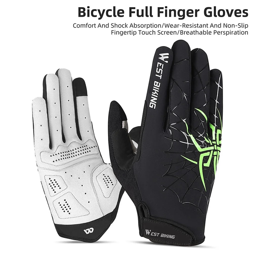 WEST BIKING YP0211241 1 Pair Bicycle Cycling Biking Gloves Spider Web Full Finger Touch Screen Gym Gloves - Black+Green / M - 5