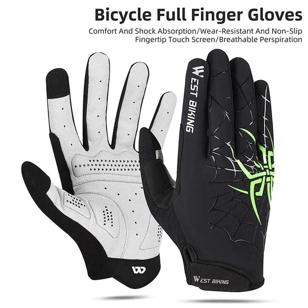 WEST BIKING YP0211241 1 Pair Bicycle Cycling Biking Gloves Spider Web Full Finger Touch Screen Gym Gloves - Black+Green / M - 6