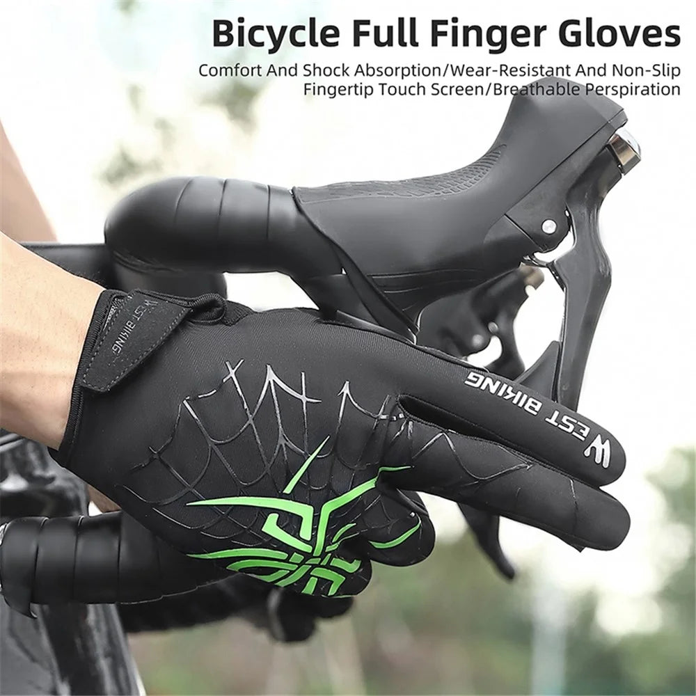 WEST BIKING YP0211241 1 Pair Bicycle Cycling Biking Gloves Spider Web Full Finger Touch Screen Gym Gloves - Black+Green / M - 7