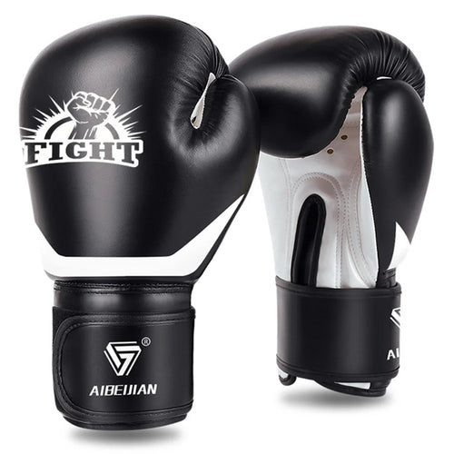AIBEIJIAN 8oz Sports Boxing Gloves Muay Thai MMA Training Workout Kickboxing PU Mitts - Black - 1