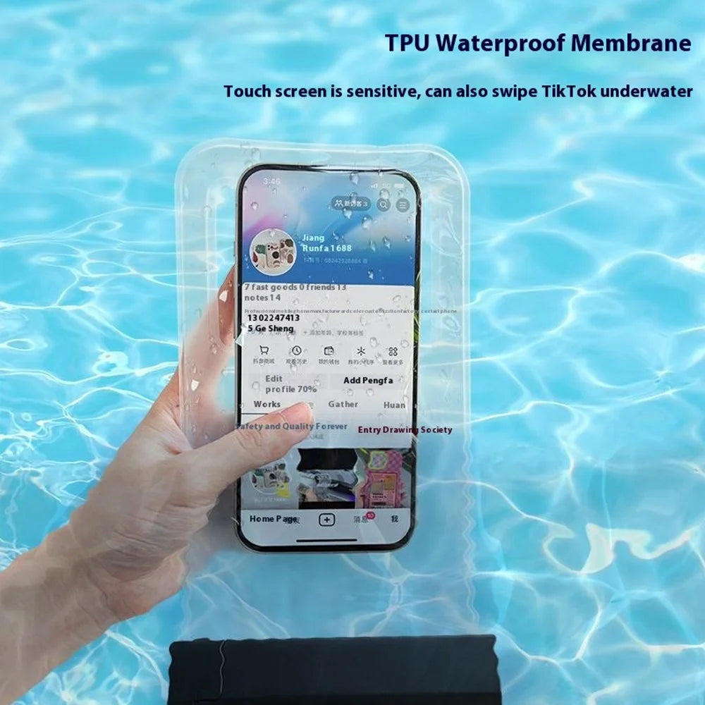 Sliding Rail TPU Waterproof Case for Up To 7.2 Inches Phones Dry Bag Touch Sensitive HD Camera - Black - 4