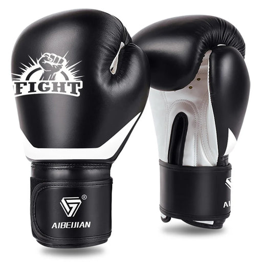 AIBEIJIAN 12oz Adult PU Mitts for Muay Thai MMA Training Workout Kickboxing Sports Boxing Gloves - Black - 1