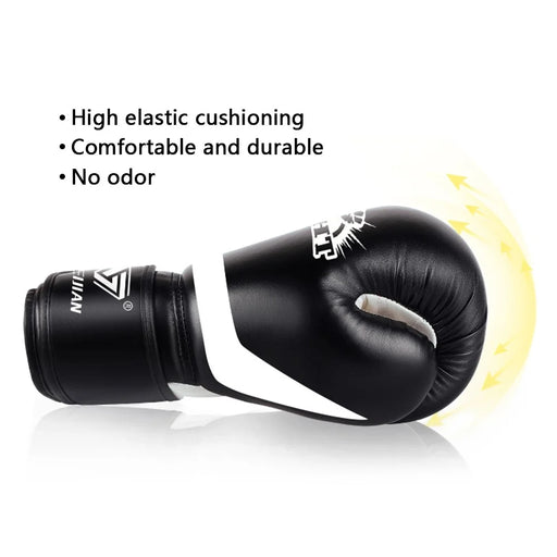 AIBEIJIAN 12oz Adult PU Mitts for Muay Thai MMA Training Workout Kickboxing Sports Boxing Gloves - Black - 2