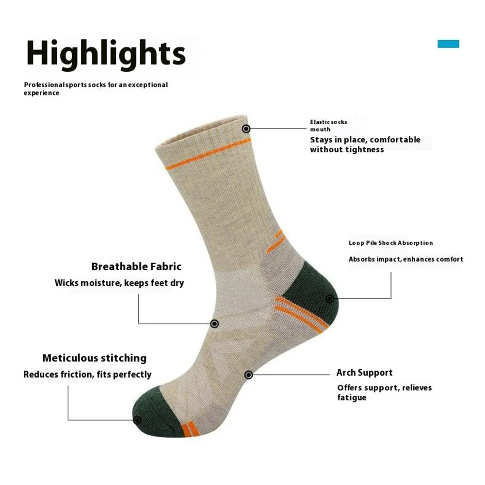 PORFIN 1Pair Wool Ski Socks for Women Warm Thick Hiking Trekking Socks Breathable Moisture Wicking - Camel Green / M / 34-38 - 3