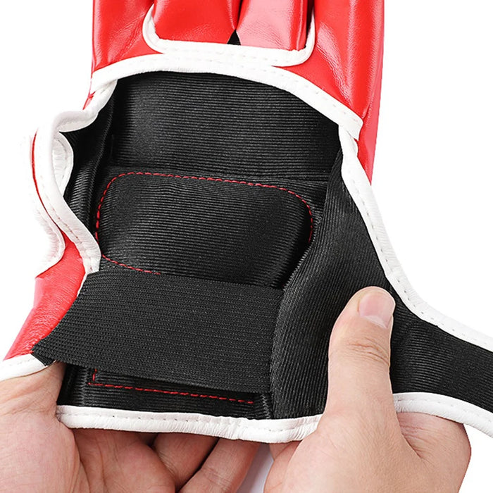 AIBEIJIAN Half Finger Boxing Gloves PU Leather MMA Fighting Kickboxing Gloves for Muay Thai Training Workout - Adult / Red - 5