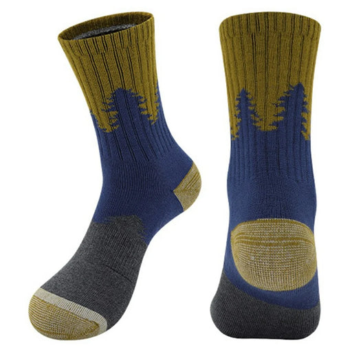 PORFIN Winter Wool Ski Socks Color Block Professional Hiking Trekking Socks Warm Athletic Socks, Size L: for Shoe Size 39-44 - Blue+Green - 1