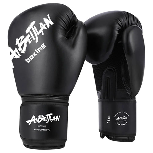 AIBEIJIAN 10oz Boxing Gloves for Teenager PU Training Gloves Punching Bag Kickboxing Mitts - Black - 1