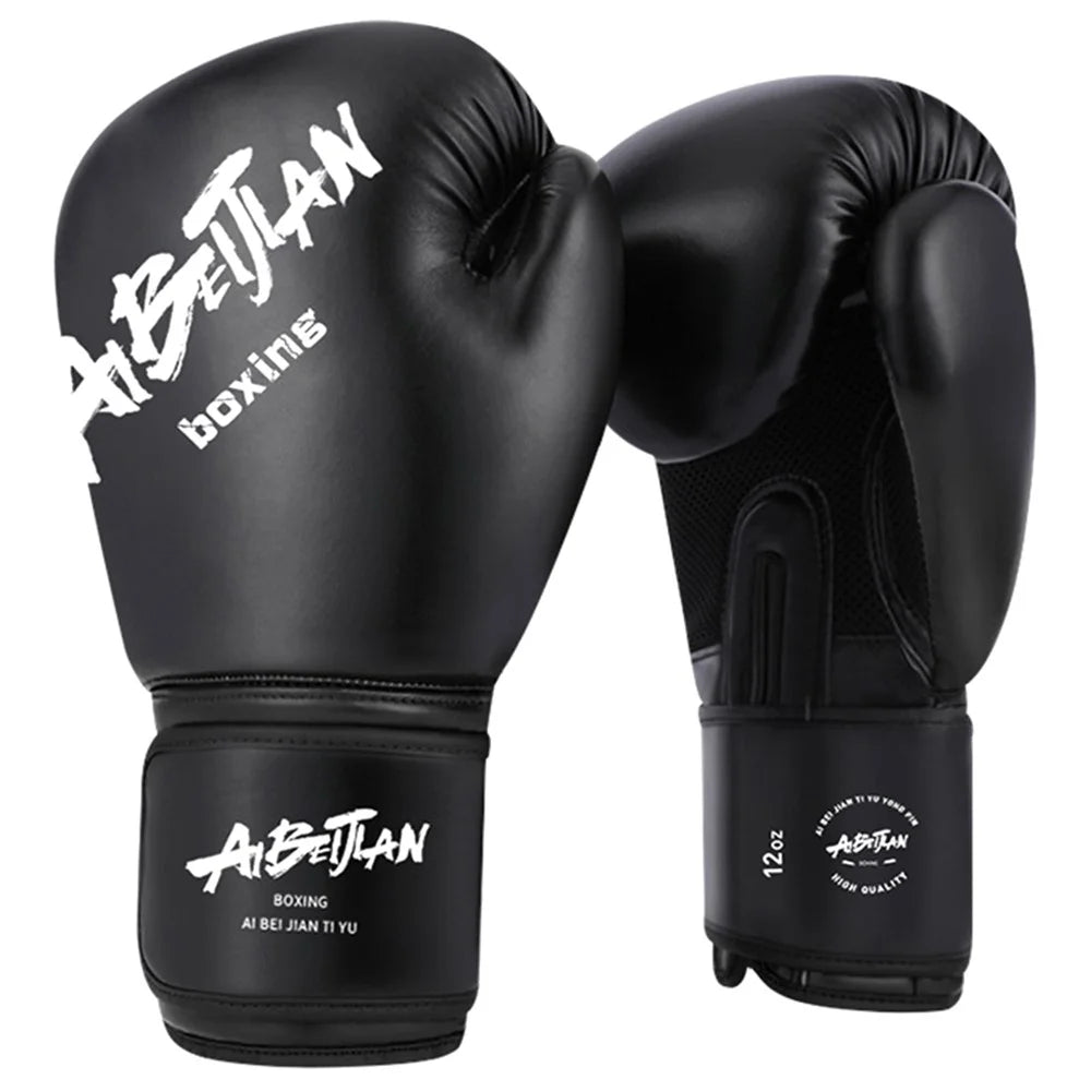 AIBEIJIAN 10oz Boxing Gloves for Teenager PU Training Gloves Punching Bag Kickboxing Mitts - Black - 1
