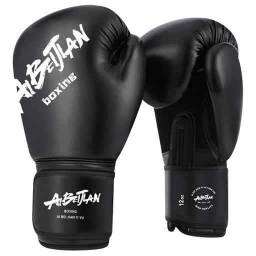AIBEIJIAN 10oz Boxing Gloves for Teenager PU Training Gloves Punching Bag Kickboxing Mitts - Black - 1