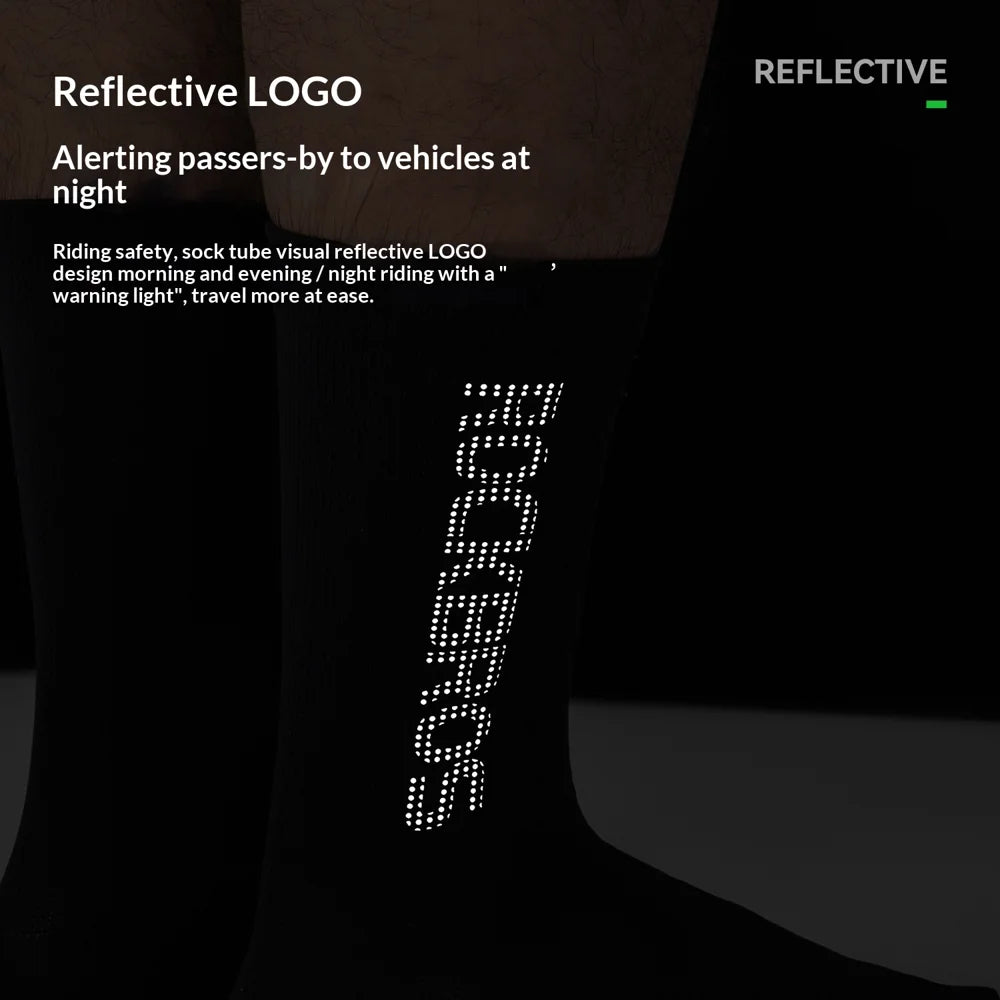ROCKBROS Reflective Cycling Socks Anti Bacterial Moisture Wicking Mid Calf Socks for Men Women - Black/S - 6