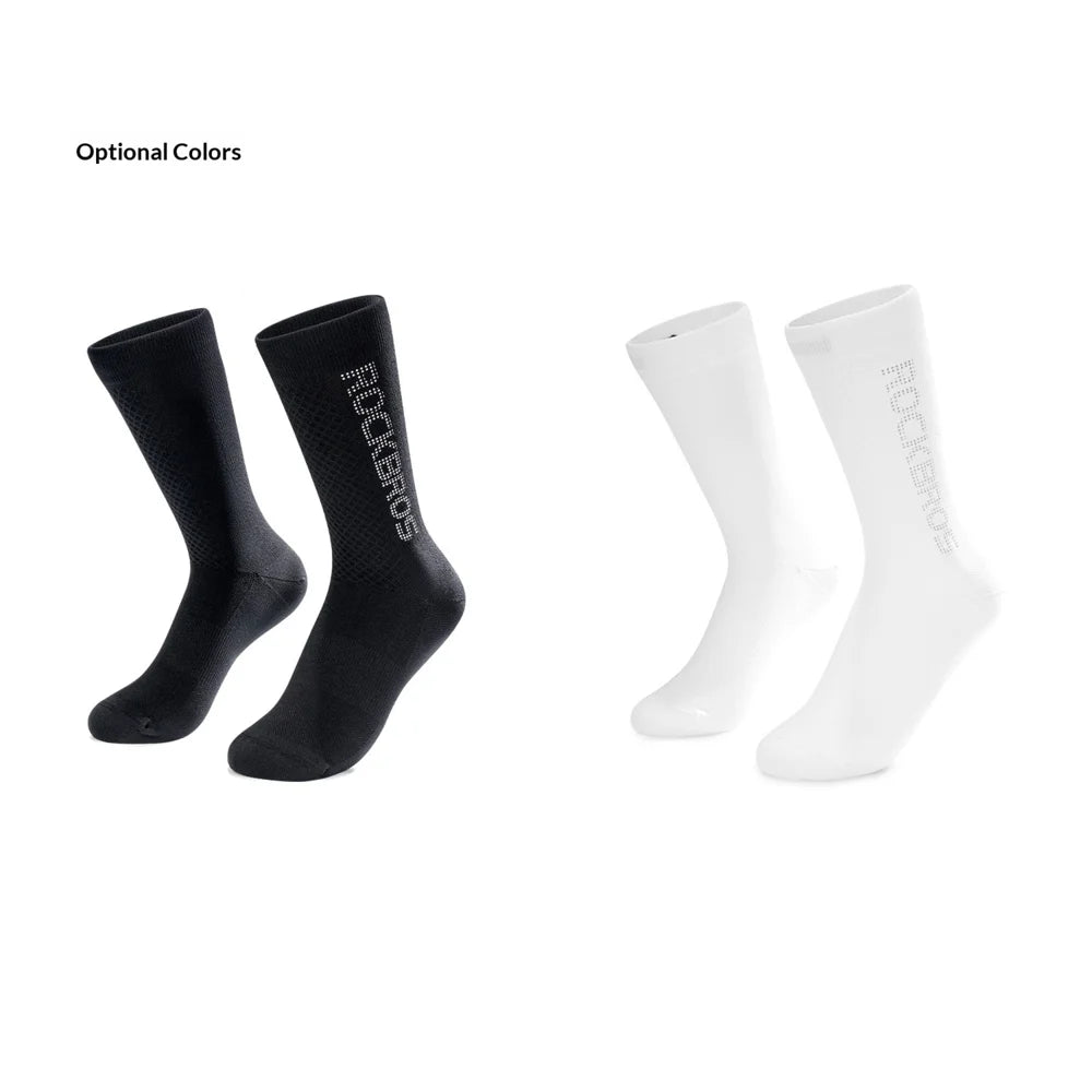 ROCKBROS Reflective Cycling Socks Anti Bacterial Moisture Wicking Mid Calf Socks for Men Women - Black/S - 7