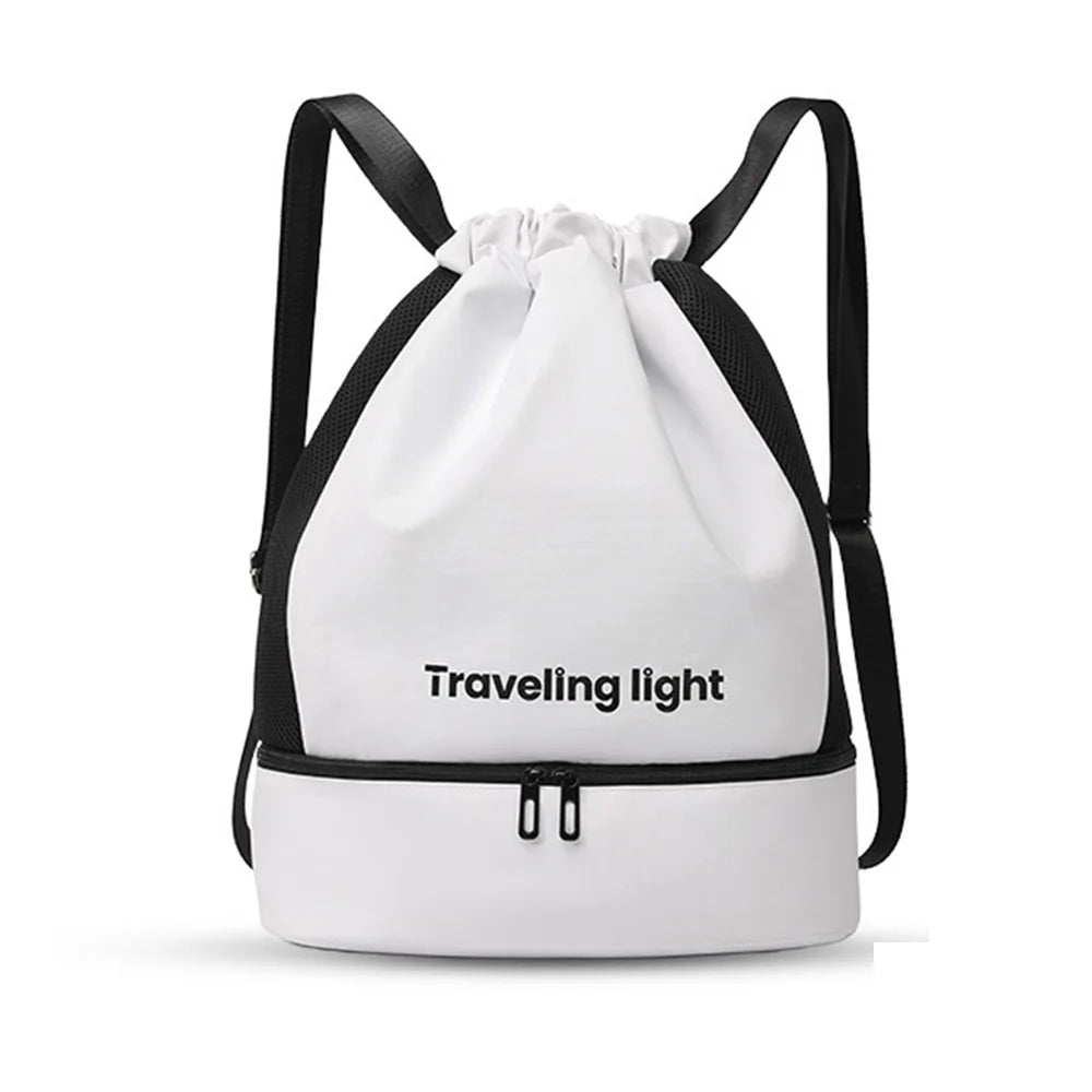 Waterproof Swim Bag Dry Wet Separation Backpack with Shoe Compartment for Fitness Beach - White+Black - 1