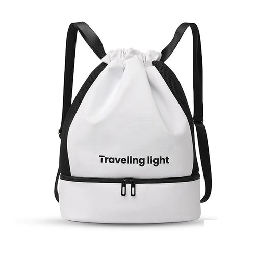 Waterproof Swim Bag Dry Wet Separation Backpack with Shoe Compartment for Fitness Beach - White+Black - 1
