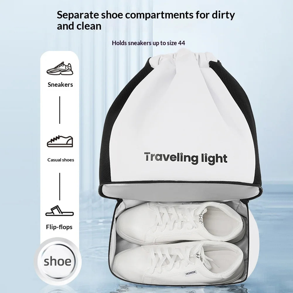 Waterproof Swim Bag Dry Wet Separation Backpack with Shoe Compartment for Fitness Beach - White+Black - 3