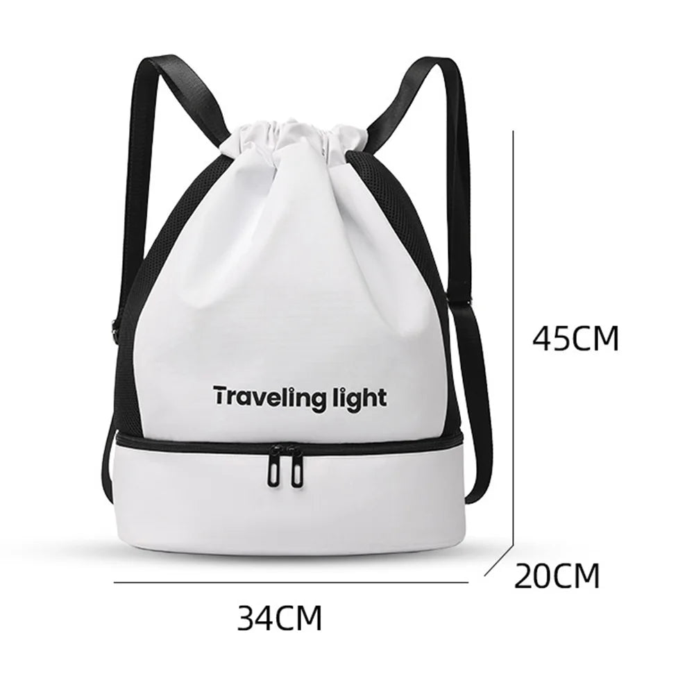 Waterproof Swim Bag Dry Wet Separation Backpack with Shoe Compartment for Fitness Beach - White+Black - 6