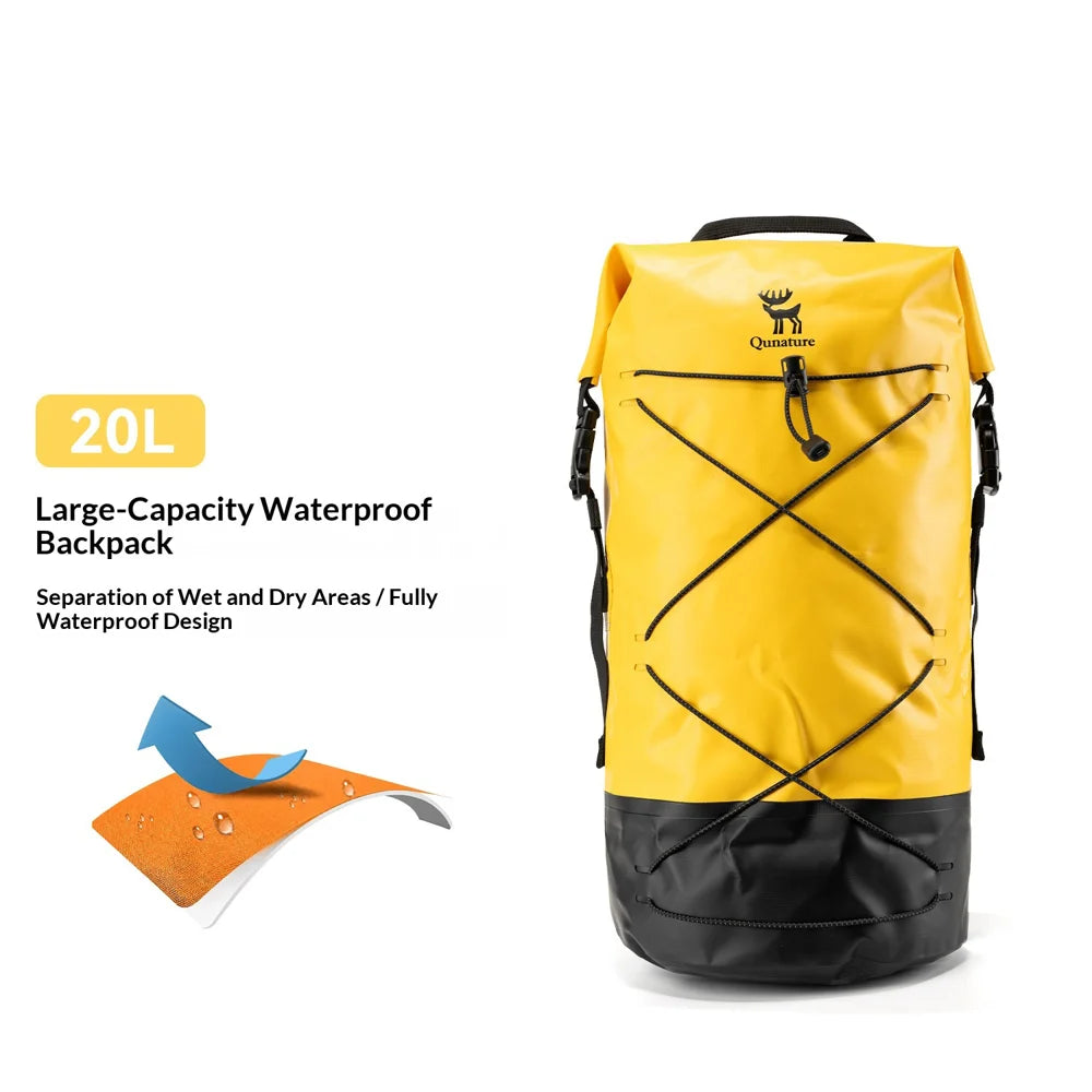QUNATURE 30170034 20L Waterproof Backpack Dry Wet Separation for Swimming Rafting Hiking Camping - Bright Yellow - 2
