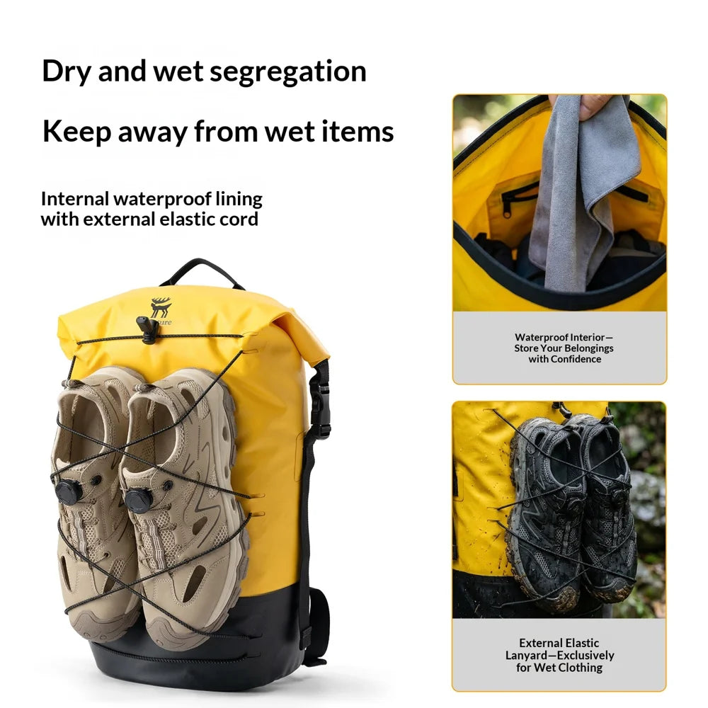 QUNATURE 30170034 20L Waterproof Backpack Dry Wet Separation for Swimming Rafting Hiking Camping - Bright Yellow - 5