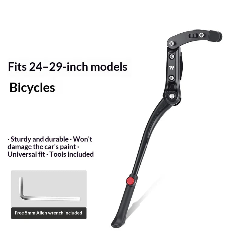WEST BIKING YP0712049 Aluminum Alloy Bicycle Kickstand No-Drill Adjustable Side Stand for 24-29 Inch Mountain Road Bike - Black - 2
