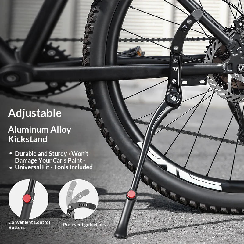 WEST BIKING YP0712049 Aluminum Alloy Bicycle Kickstand No-Drill Adjustable Side Stand for 24-29 Inch Mountain Road Bike - Black - 3