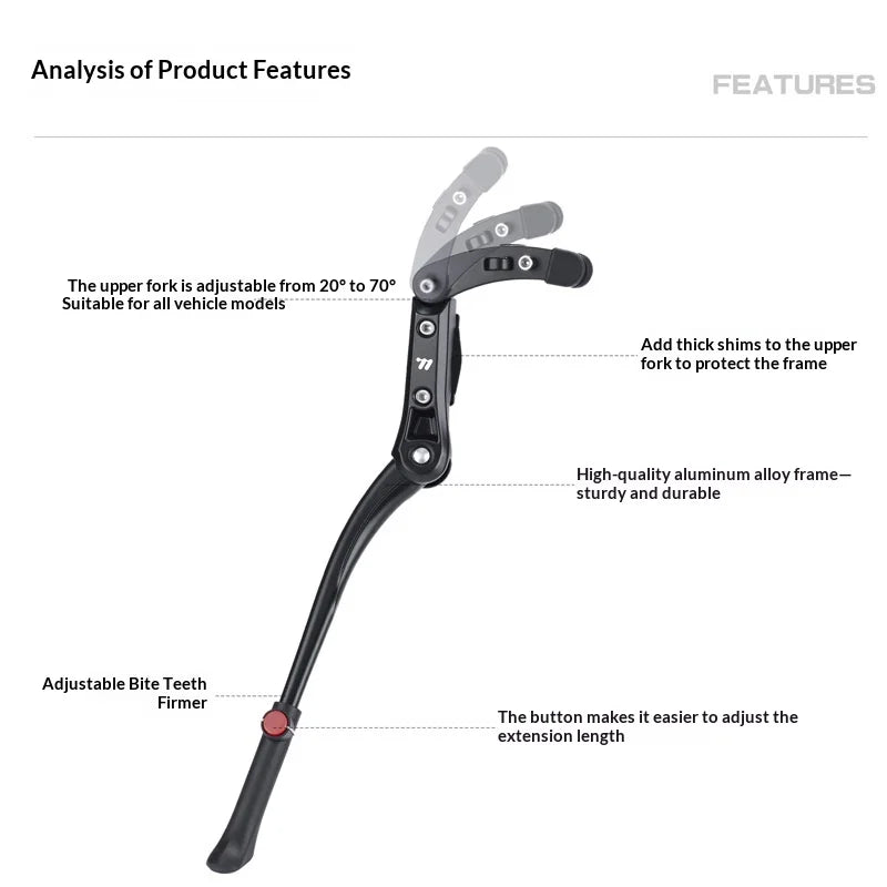 WEST BIKING YP0712049 Aluminum Alloy Bicycle Kickstand No-Drill Adjustable Side Stand for 24-29 Inch Mountain Road Bike - Black - 4