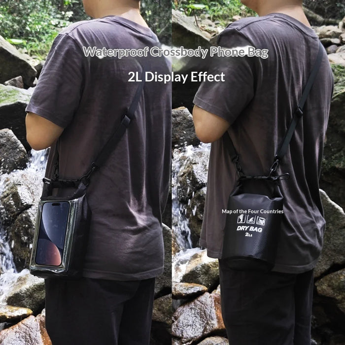2L IPX8 Waterproof Touchscreen Phone Pouch for Swimming Drifting Dry Bag with Shoulder Strap - Black - 3