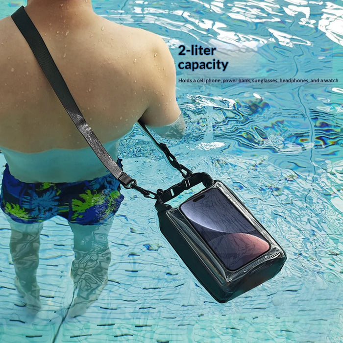 2L IPX8 Waterproof Touchscreen Phone Pouch for Swimming Drifting Dry Bag with Shoulder Strap - Black - 7