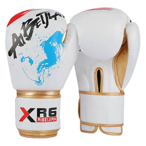 AIBEIJIAN 12oz Adult PU Leather Boxing Gloves Breathable Muay Thai Kickboxing Training Mitts - White - 1
