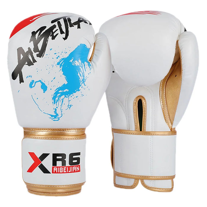 AIBEIJIAN 12oz Adult PU Leather Boxing Gloves Breathable Muay Thai Kickboxing Training Mitts - White - 1