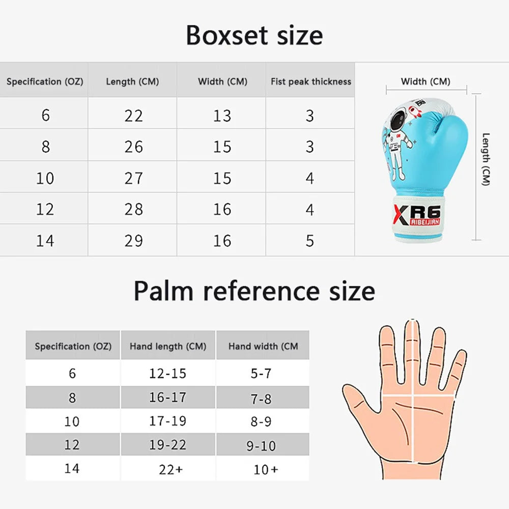 AIBEIJIAN 6oz PU Leather Children Kickboxing Protective Glove Punching Training Kids Boxing Gloves - Blue - 7