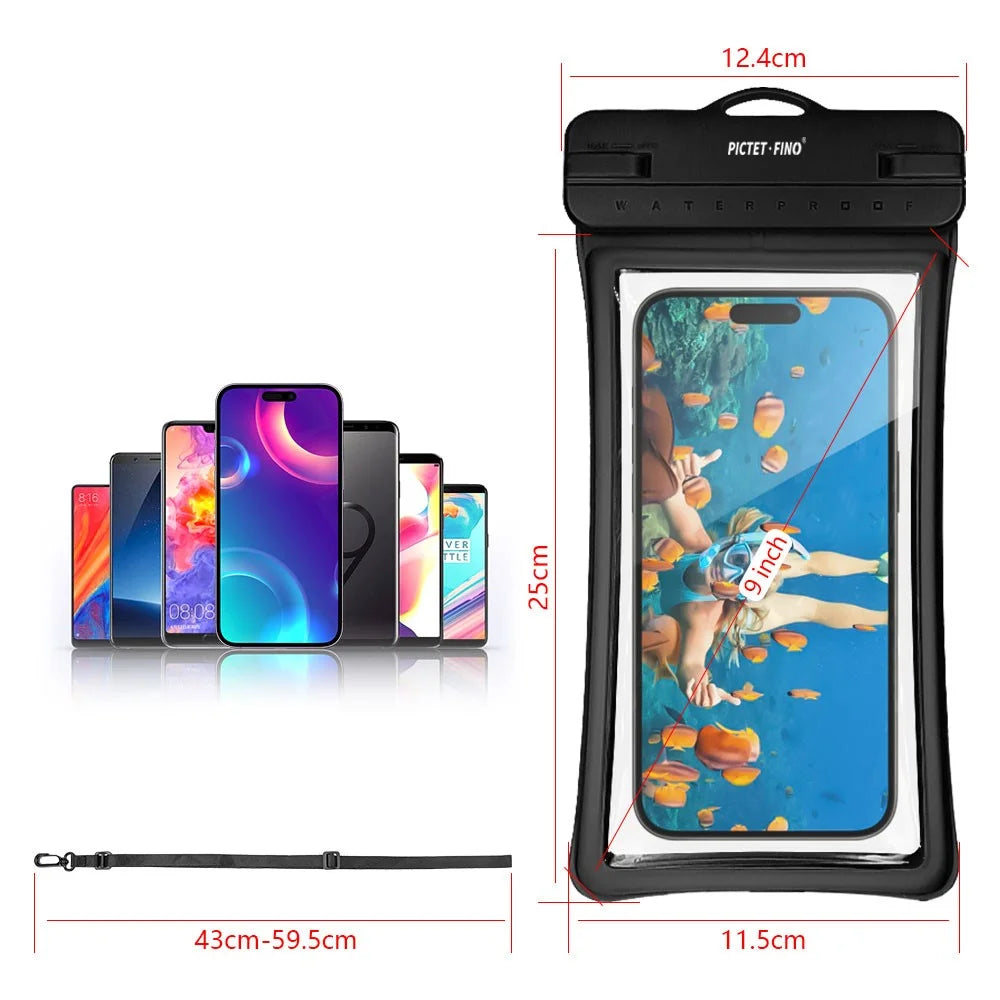 PICTET.FINO RH26 RH26 Phone IPX8 Waterproof Bag 30m Underwater Diving TPU Phone Case - Black - 7