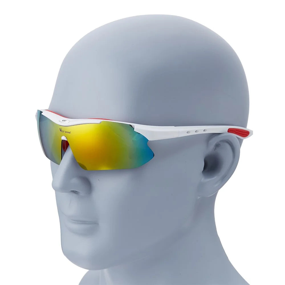 WEST BIKING UV400 Protection Outdoor Sports Cycling Glasses - White Frame/Blue Coated Lens - 2