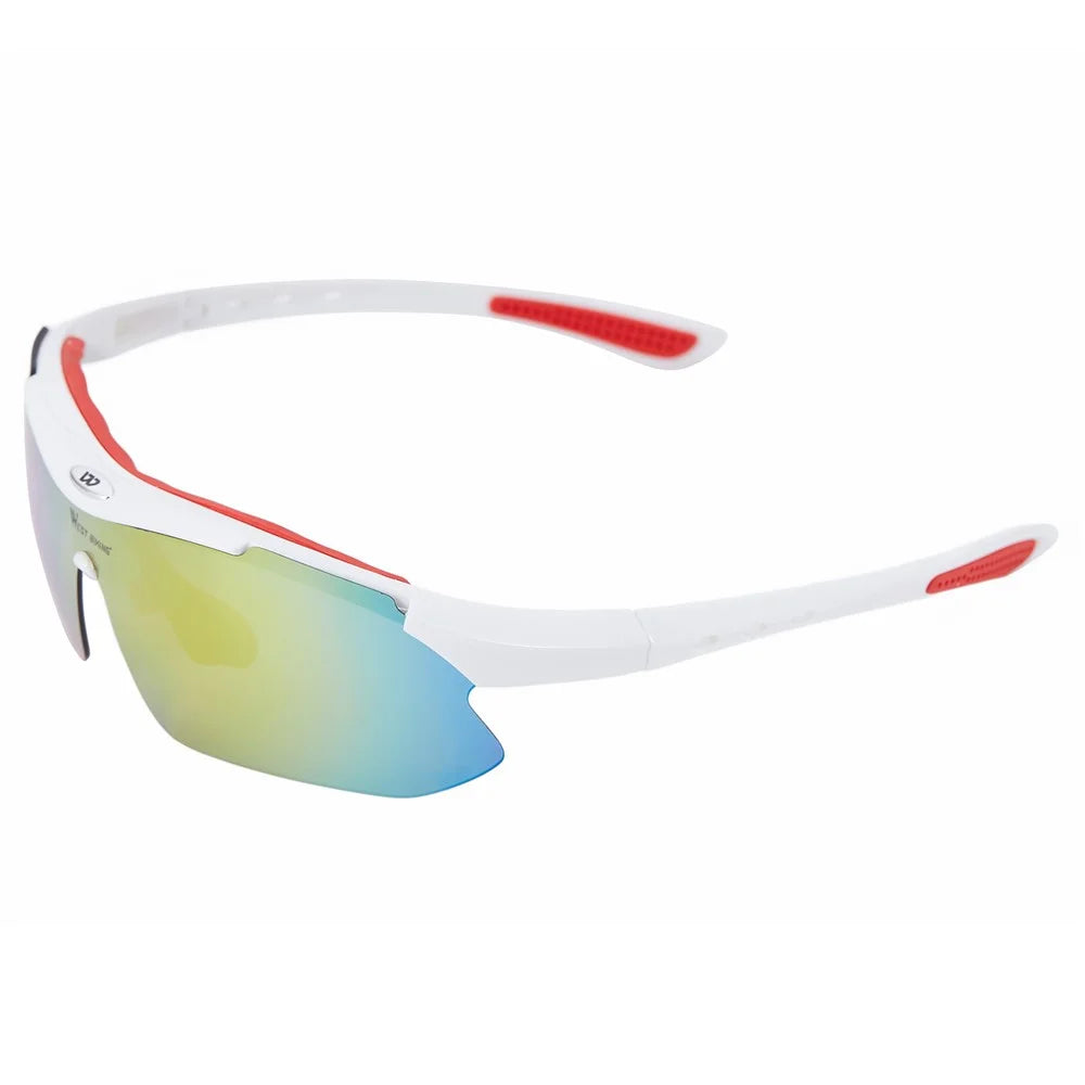 WEST BIKING UV400 Protection Outdoor Sports Cycling Glasses - White Frame/Blue Coated Lens - 3